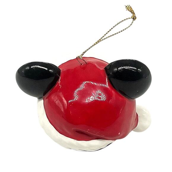 Disney Mickey Mouse Head Ceramic Santa Hat Christmas Ornament 3"x3" CL59 - Picture 3 of 5